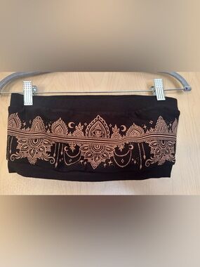 Black Bandeau Top/ Bra with Beige Henna Design Print. Organic Bamboo Fabric